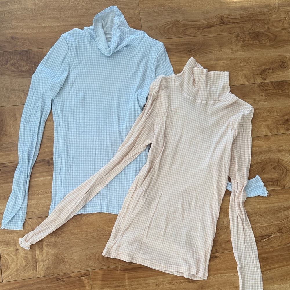 Everlane Women's Gingham Turtlenecks - Blue and Cream